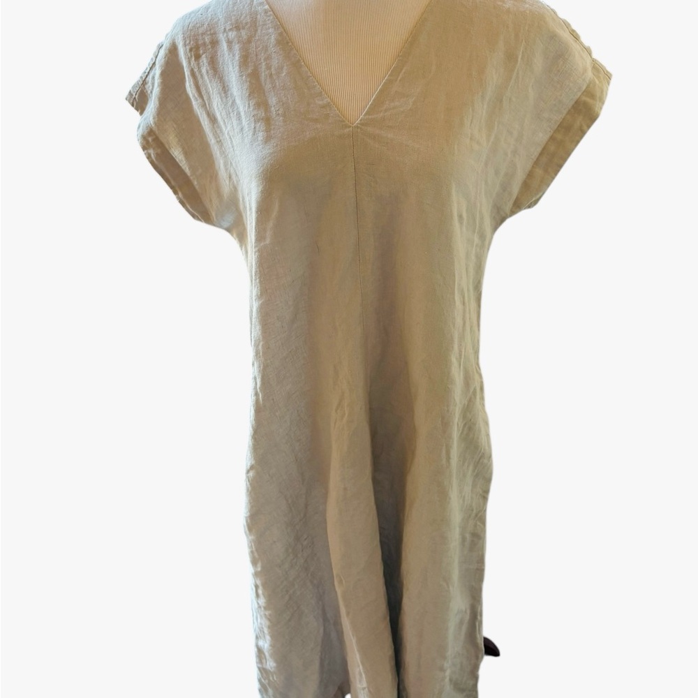 Cream Tan Cap Sleeve Relaxed Tunic Dress
